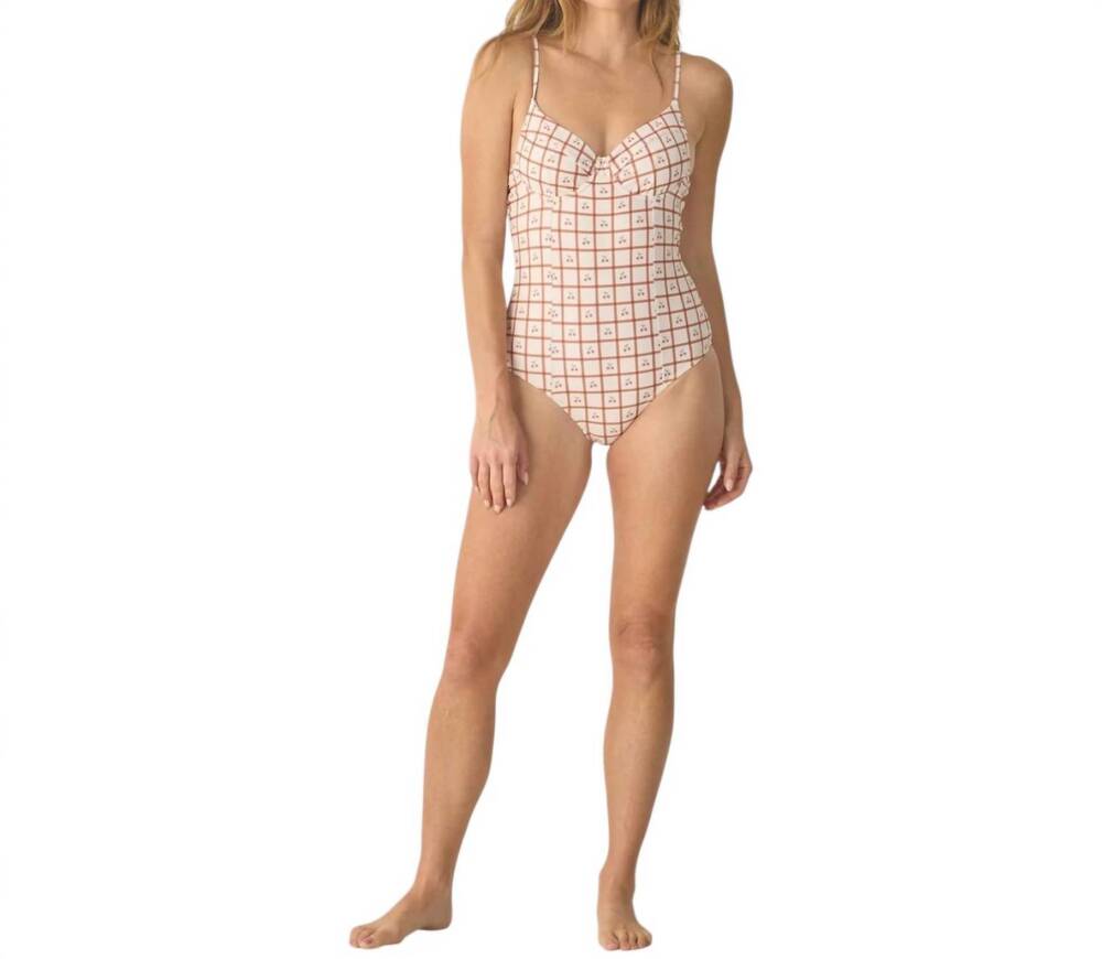 NEW RYLEE + CRU women's underwire one piece swimsuit in cherry check